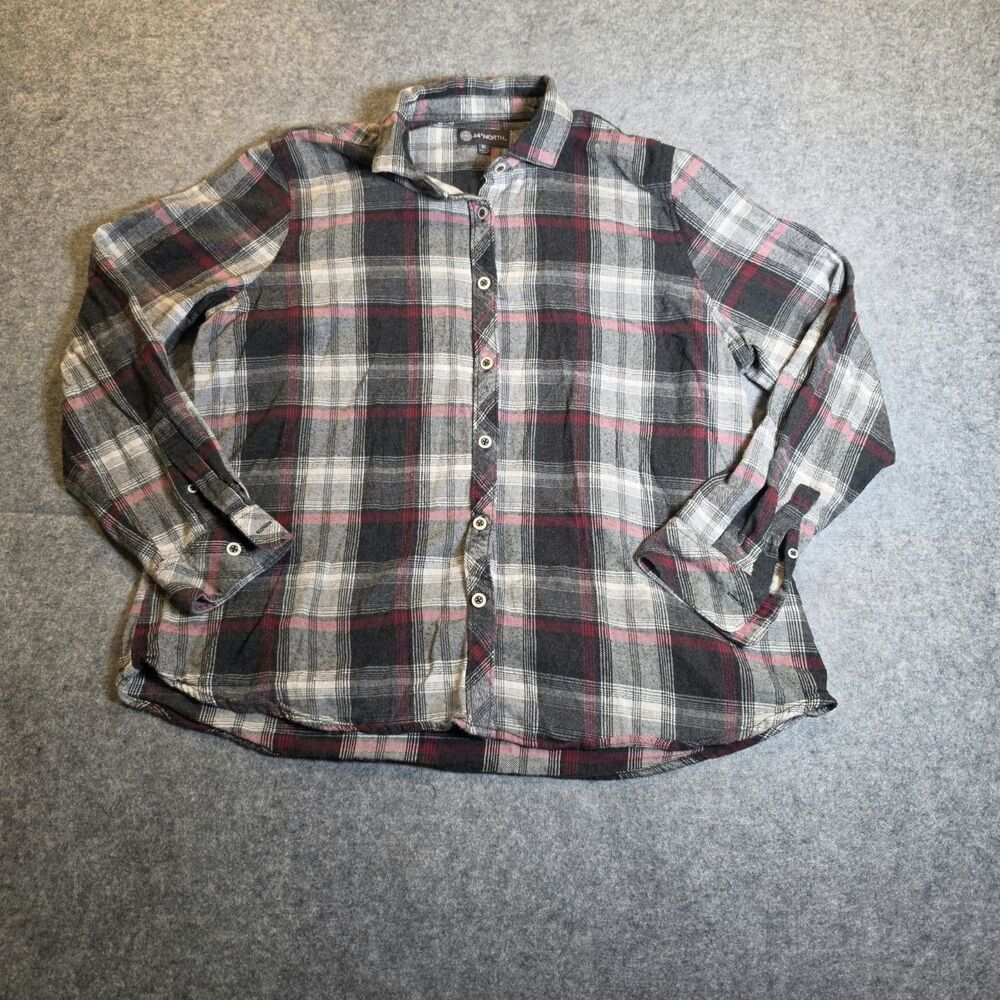 44° North XL Plaid Flannel Shirt Gray Red Black Grunge